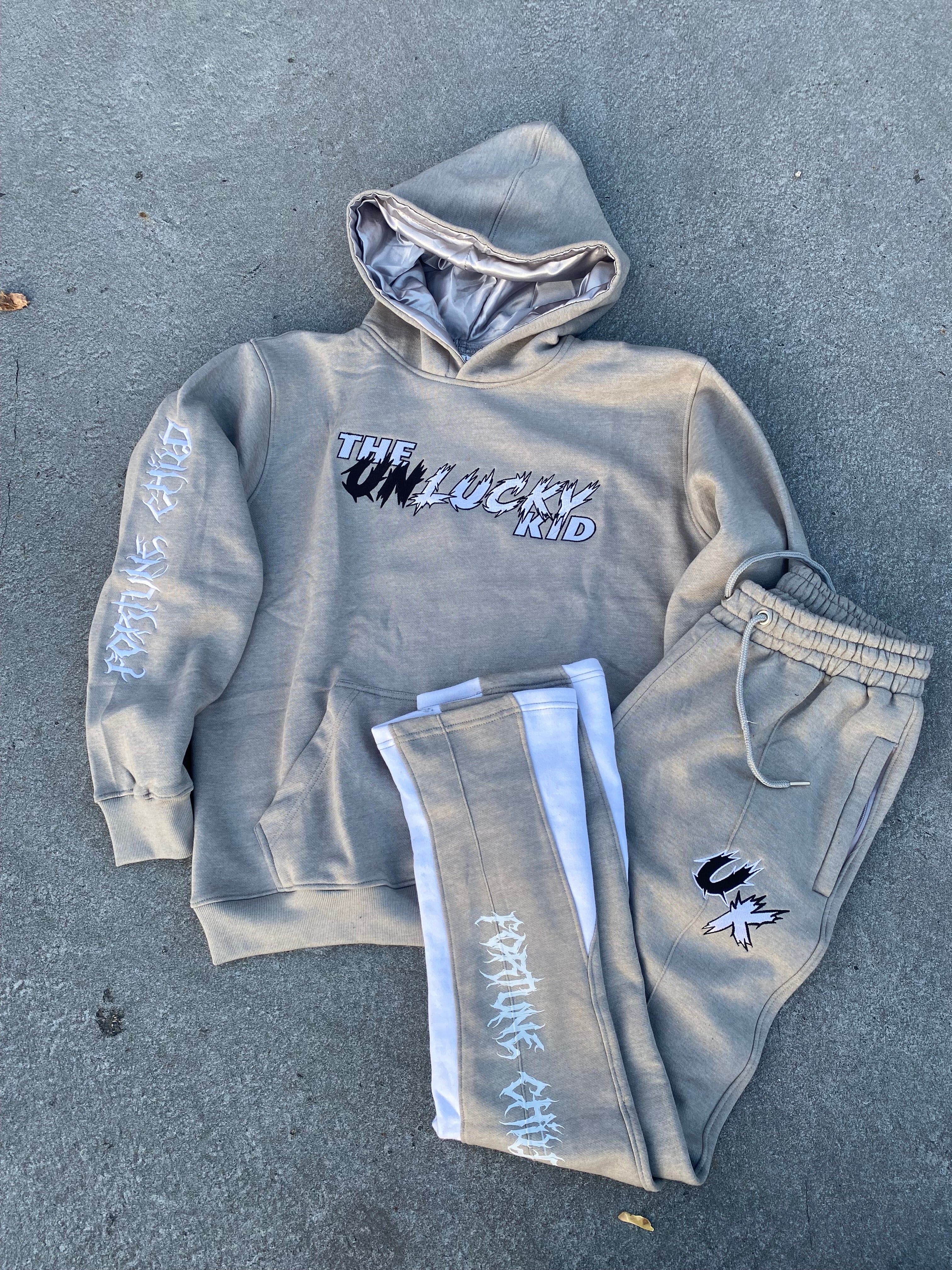 Grey stacked sweat suit